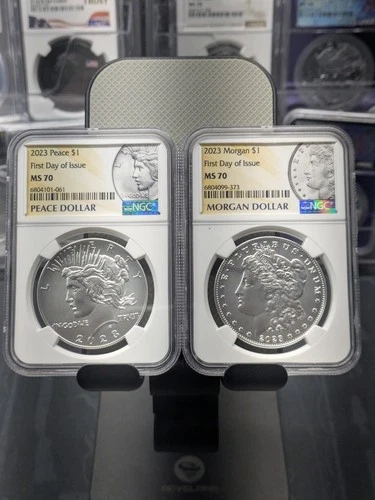 2023 $1 Morgan & Peace Silver Dollar 2pc Set NGC MS70 First Release Silver Coins