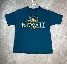 VINTAGE Kauai Hawaii Shirt Adult Large Blue Graphic Tee Single Stitch USA Made