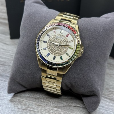 NEW  Bulova Phantom Gold Steel Rainbow Dial Luxury Men's Watch 97A179 $695