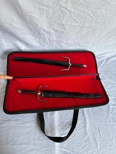 Vtg PAIR Set 2 Vtg Japanese 13" Sai Martial Arts Weapons Octagon w/ Case NICE!
