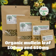 Certified Organic Mullein Leaf verbascum 500mg and 650mg vegetarian capsules