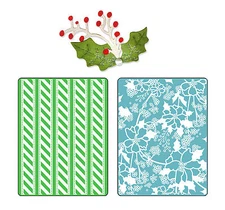 Sizzix Alpine Pattern Emboss set #658191 Retail $10.99 FREE Holly & Berries die!