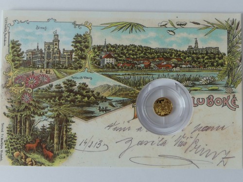 TSCHECHIEN 2021 GOLD COIN PP - HISTORISCHE ANSICHTSKARTEN - HLUBOKA NAD VLTAVOU - Picture 1 of 7