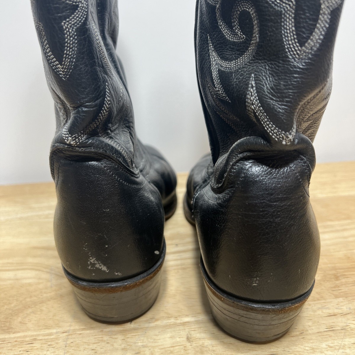 Dan Post Black Cowhide Leather VTG Black Round Toe Cowboy Western Boots  10.5 D Dan Post Black Cowhide Leather VTG Black Round Toe Cowboy  main image 4