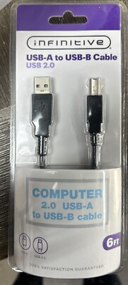 Infinitive USB-A To USB-B Cable USB 2.0 6FT SEALED NEW Free Shipping 