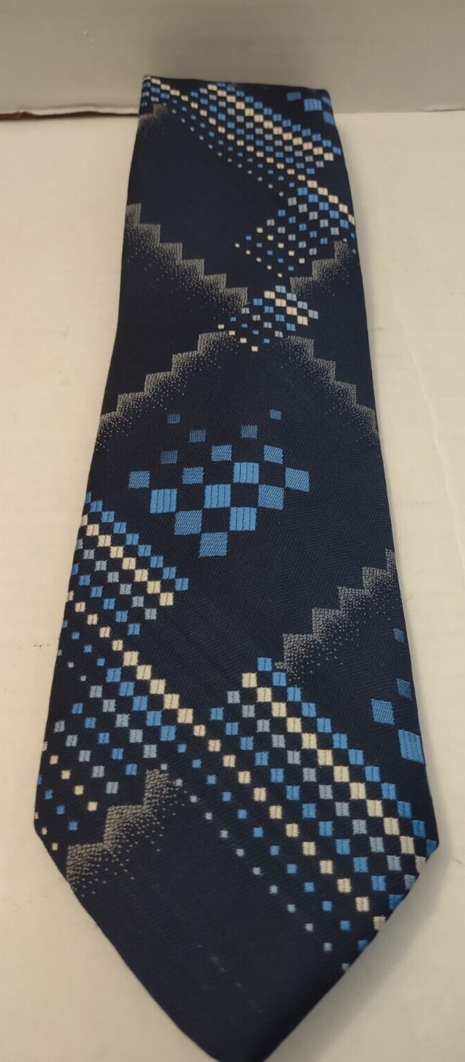 Johnny Carson Blue Geometric Polyester Necktie Vi… - image 1