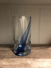 1 Libbey CRISA Blue Ribbon Twist Swirl 16 Oz Dimple 6”x3” Glass Tumbler EUC