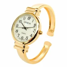 New Gold Geneva Metal Band Slim Case Women's Bangle Cuff Watch