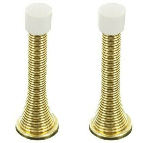 2x Securpak Home Office Spring Spiral Door Buffer Jam Stopper - Brass - 75mm