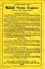 Mamod SE3 - live steam engines - copy (facsimile) operating instruction leaflet