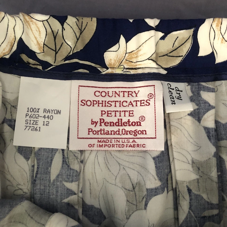 Falda Pendleton Country Sophisticates Plisada Hasta la Rodilla Azul Blanco Floral Talla 12 Foto 3 de 4