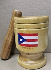 MEDIUM WOODEN MORTAR & PESTLY FOR MOFONGO PILON Puerto Rico Flag Souvenir