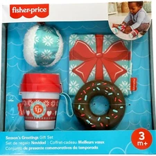 Fisher Price Christmas Infant Toy Set Baby Holiday Donut Rattle Teether Cup Ball