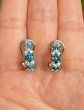 2Ct Round Cut Lab-Created Aquamarine Women's Stud Earrings 14K White Gold Plated