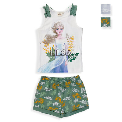 Disney Frozen Elsa Girls Official Cotton Tank Top Pyjamas BIO 5446