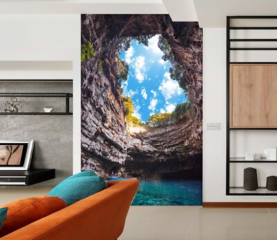 3D Cave Lake Sky K3302 Wallpaper Mural Self-adhesive Removable Sticker Panda