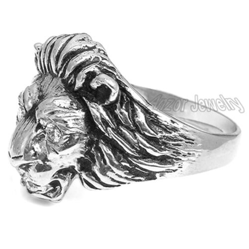 Anillo León Diamante Plata Pesado Para Hombre H/SI-1 Anillo 7 a 14 - Imagen 2 de 4