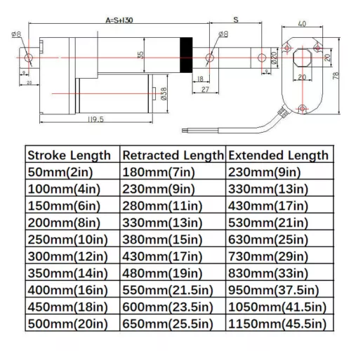 Accionamiento lineal 12V 1500N 50mm ~ 1000mm actuador lineal motor eléctrico impermeable - Imagen 20 de 43