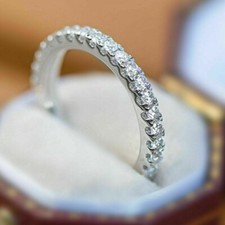 Round Simulated Diamond Thin Eternity Wedding Band Ring 14k White Gold Plated