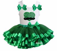 Green Satin Trimmed Tutu Heart Mustache St Patrick's Day Party Dress Outfit Green Satin Trimmed Tutu Heart Mustache St Patrick's Day Party Dress Outfit