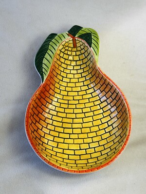 Vintage 1995 California Mosaic Pottery Pear Yellow Brick Trinket Dish Holder