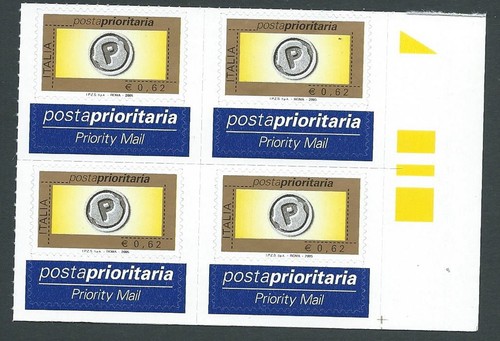 2005 ITALIA POSTA PRIORITARIA 62 CENT ROTOCALCO QUARTINA MNH ** - ED3