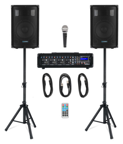 DJ PA Anlage Gesangsanlage 4-Kanal Powermixer Bluetooth MP3 USB SD Zubehör 100W - Bild 1 von 11