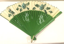 Vintage Green Floral Madrid Spain INTERCONTINENTAL HOTEL Hand Fan Souvenir