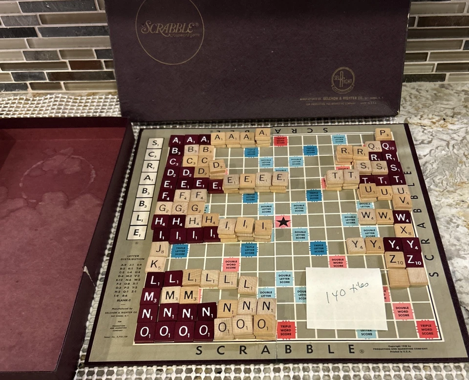 Scrabble Game SelRight 1965-70 Burgundy and Natural 140 Tiles No Racks - Image 2 of 4