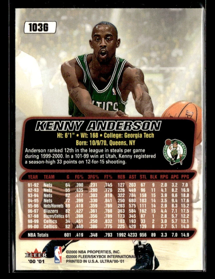Kenny Anderson 2000-01 Ultra #103G Gold Medallion Boston Celtics - Image 2 of 2