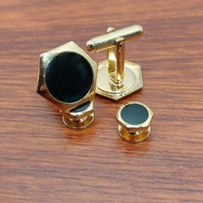 Bill Blass Cufflinks And Studs Set Hexagon Shaped Cufflinks  Studs With Onyx
