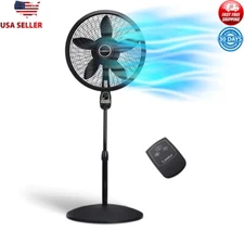 Adjustable Height Corded Oscillating Fan Remote Control Timer 18" Pedestal Black