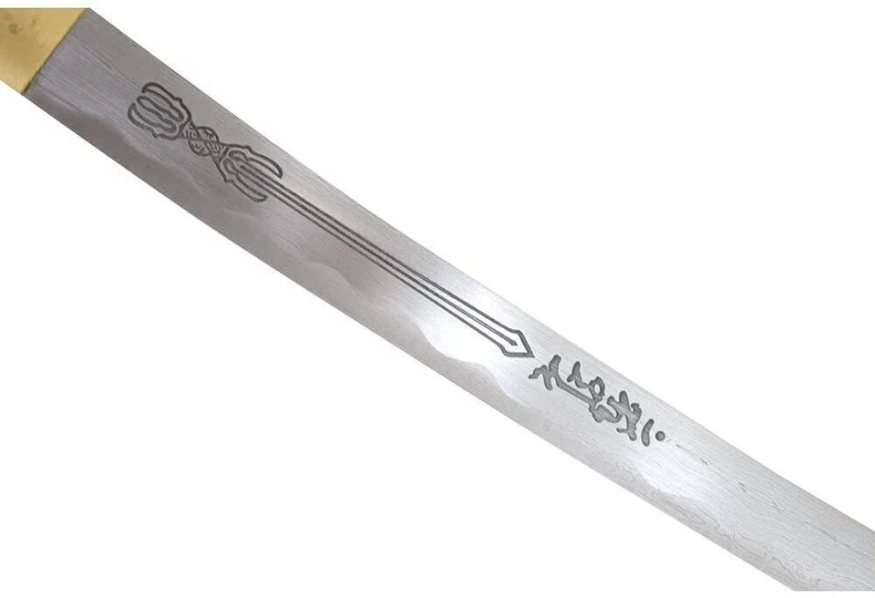 Espada japonesa clásica blanca samurai katana grabada hoja de acero Damasco Foto 3 de 4