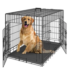 42" Large Dog Crate Kennel Folding Pet Cage 2 Door With Tray Indoor Dog House