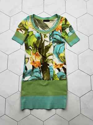 custo barcelona mini dress Custo Barcelona Vintage Floral Mini Dress Women Green Abstract Print  Bodycon Y2K