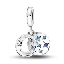 MULA Original Star Moon DIY DIY Charm Blue CZ For Women Bracelet 925 Silver