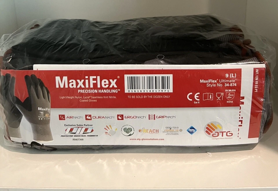 Nuevo MaxiFlex Ultimate 34-874 Guantes de Nylon Sin Costuras Nitrilo Paquete de 12 Foto 2 de 4