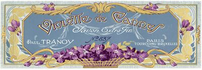Vintage, Unused, French Art Deco VIOLETTE DE CANNES Soap Box Label || Paul Trano