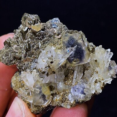 Natural Top Phantom Cubic Fluorite Copper Ore Symbiotic Crystal Specimen L3837