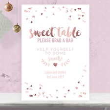 Personalised Sweet Table Wedding Party Sign Rose Gold Effect and Blush Pink RGP6