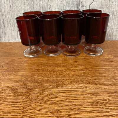 Cavalier RUBY RED Wine Glass Clear Stem Cristal d Aques-Durand 4oz (8)
