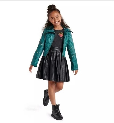 Disney Store Uma Girl's Moto Jacket Descendants Faux Leather Green Size 4