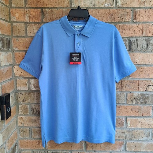 Kirkland Signature Men's Polo Shirt Short Sleeves Egyptian Cotton Blue Size M - Picture 2 of 13
