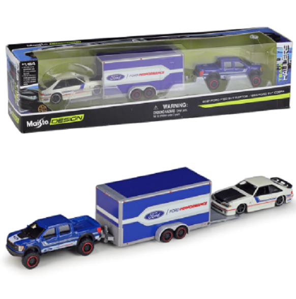 Maisto 1:64 2021 Ford F150 Raptor Trailer 1993 SVT Cobra Diecast