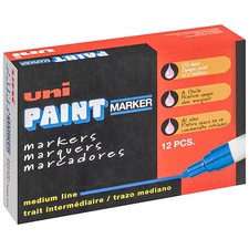 Uni-Paint 63603 Permanent Marker, Medium Tip, Blue Color Family, Paint, 12 Pk