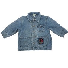 Vtg Sesame Street General Store Elmo Denim Chore Jacket Blue Kids 3T 90s Patch