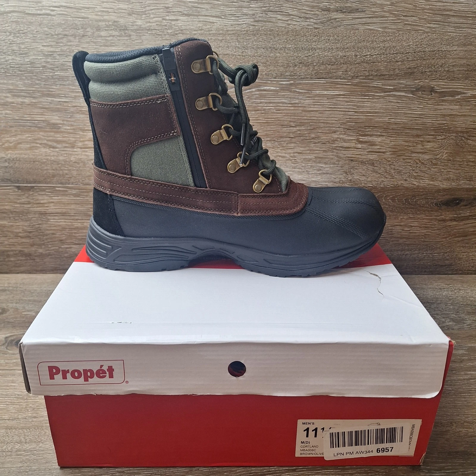 Propet Cortland Round Toe Hiking Boots, Brown/Olive/Black, Men's Size 11.5
