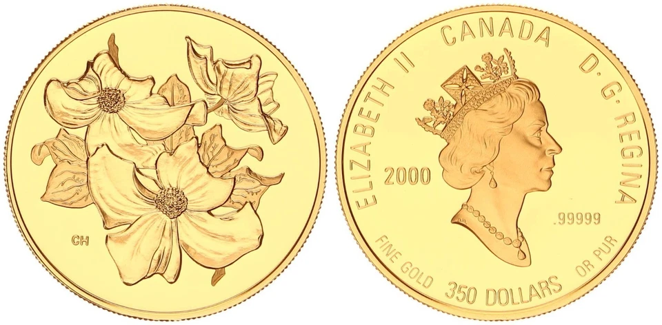Kanada 350 Dollar 2000 Flower Dogwood - Gold - Polierte Platte, PP  137044 - Bild 1 von 1