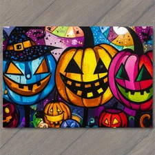 Art Print Colorful Jack O Lantern Army Halloween Pumpkins Blue Pink Yellow Chaos