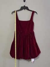 Cider Mini Velvet Lace Up Back Square Neck Bubble Hem Dress NWT Size XS